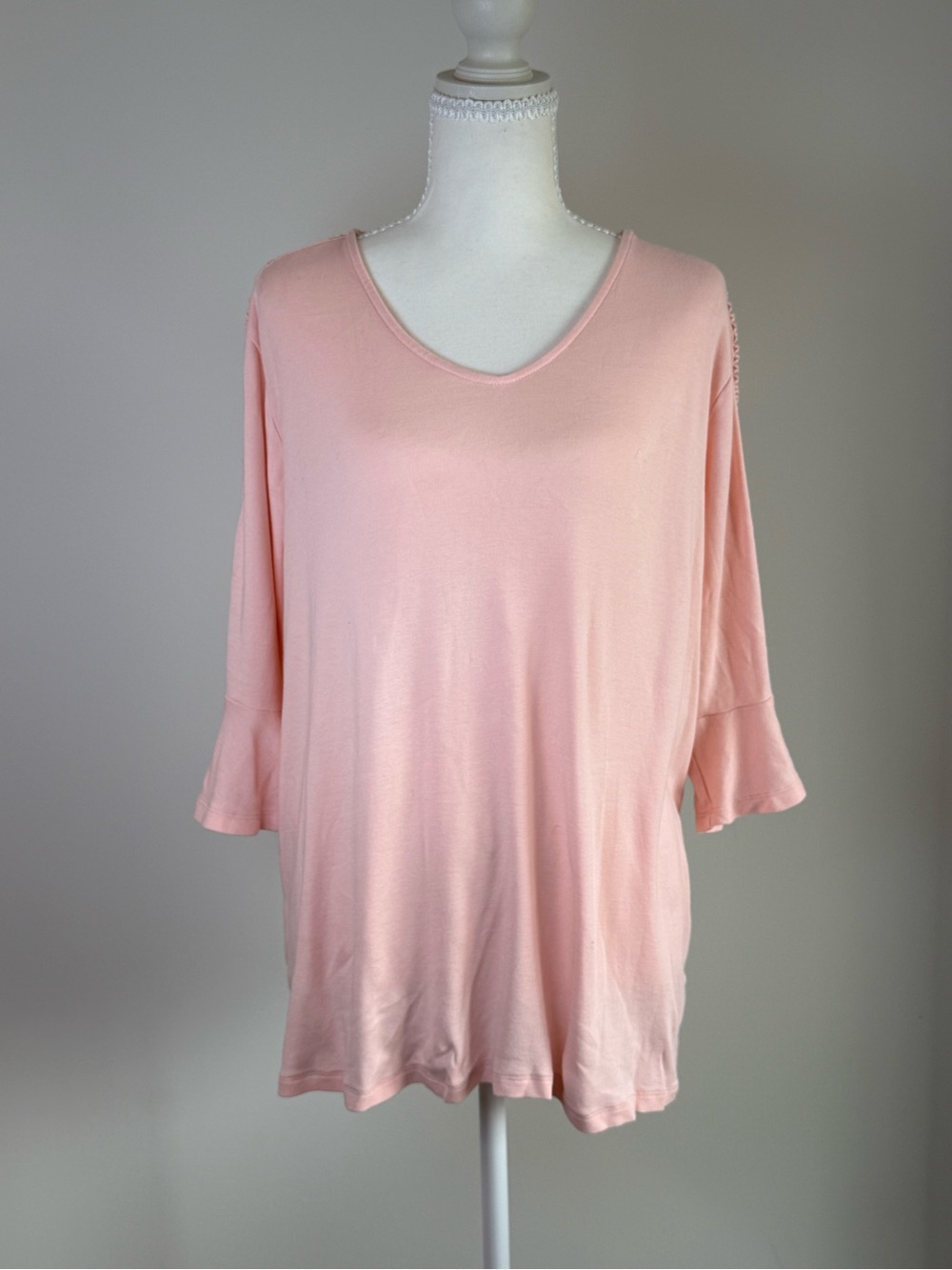 Laura Plus Pink Ruffle Sleeve V-Neck Top Size 2X - Picture 2 of 6